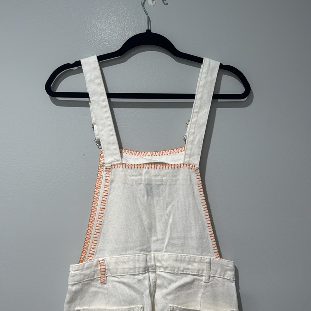 Zara Women's Overalls  Summer Travel  Denim Dungarees Ecru With Topstitching - Picture 5 of 9